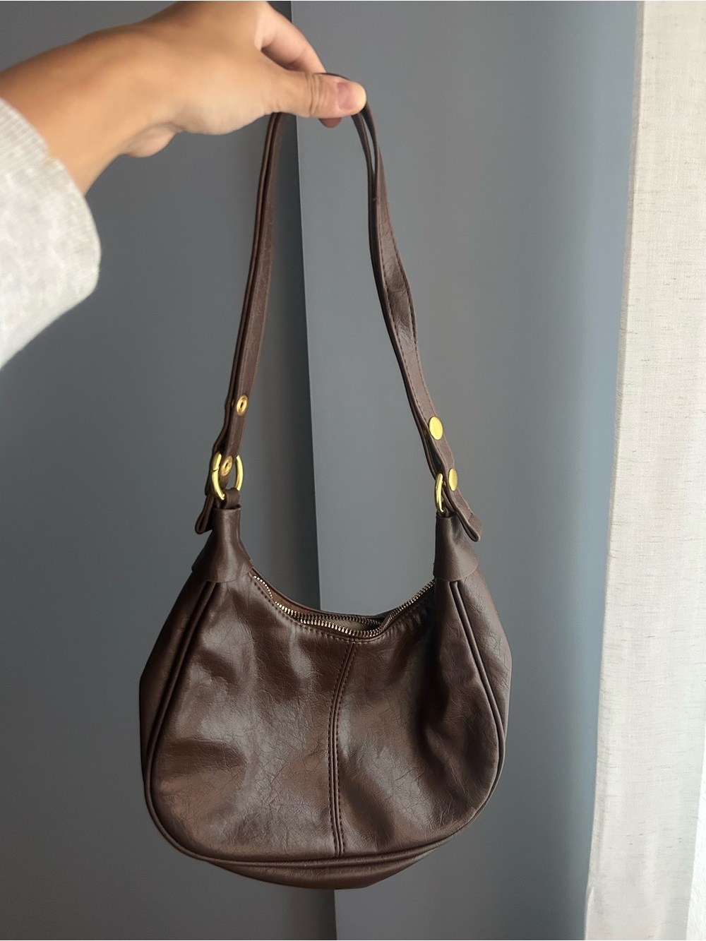 Brown Faux Leather Shoulder Bag